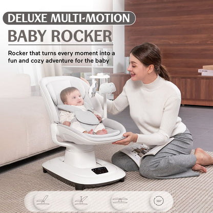 StarAndDaisy x Mastela Electric Baby Swing Rocker, Newborn Baby Cradle Swing with 5 Adjustable Swing with Safety Belt – Grey White