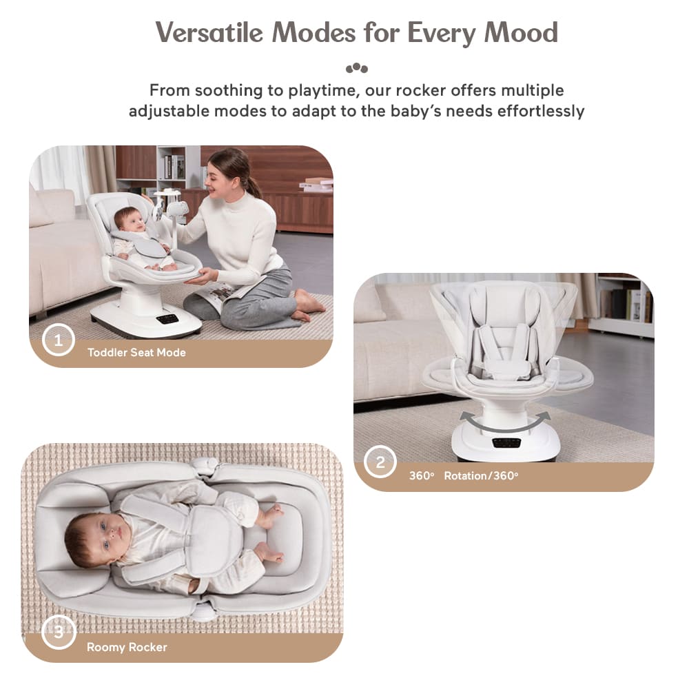 StarAndDaisy x Mastela Electric Baby Swing Rocker, Newborn Baby Cradle Swing with 5 Adjustable Swing with Safety Belt – Grey White