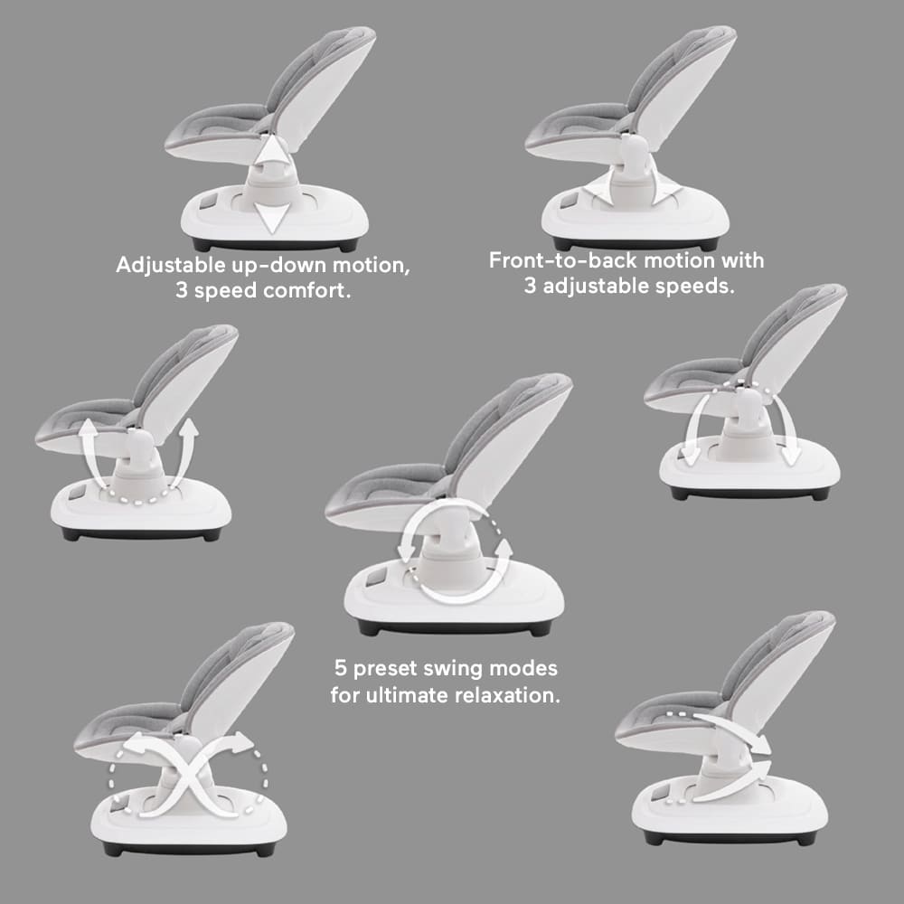 StarAndDaisy x Mastela Electric Baby Swing Rocker, Newborn Baby Cradle Swing with 5 Adjustable Swing with Safety Belt – Grey White