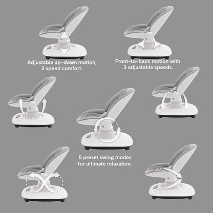 StarAndDaisy x Mastela Electric Baby Swing Rocker, Newborn Baby Cradle Swing with 5 Adjustable Swing with Safety Belt – Grey White