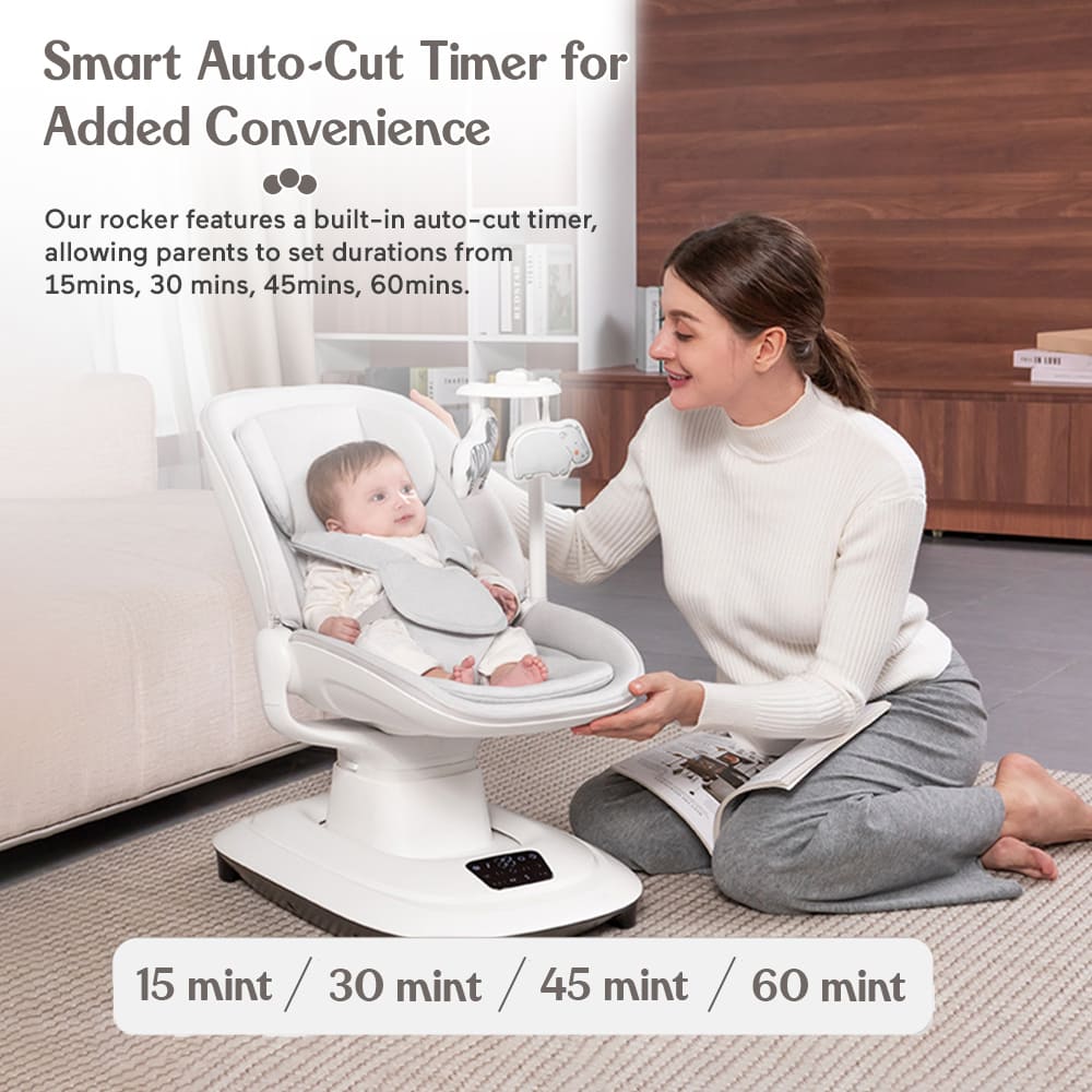 StarAndDaisy x Mastela Electric Baby Swing Rocker, Newborn Baby Cradle Swing with 5 Adjustable Swing with Safety Belt – Grey White