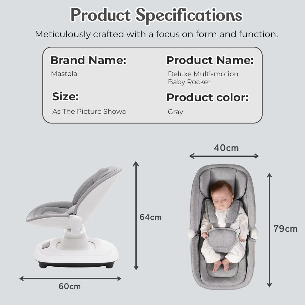 StarAndDaisy x Mastela Electric Baby Swing Rocker, Newborn Baby Cradle Swing with 5 Adjustable Swing with Safety Belt – Grey White